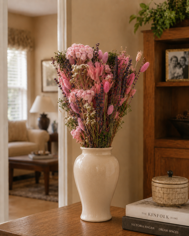 bouquet fiori veri secchi decorazione rosa