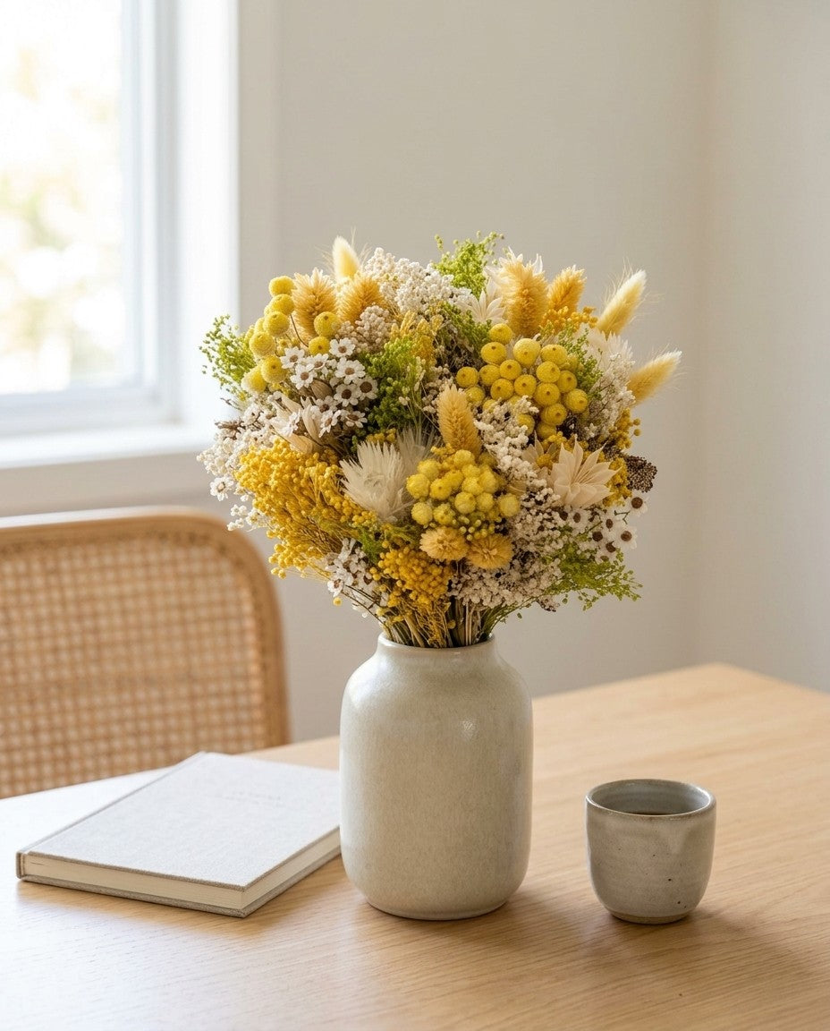 Un bouquet di fiori essiccati dentro la scatola di spedizione